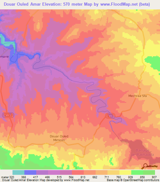 Douar Ouled Amar,Algeria Elevation Map