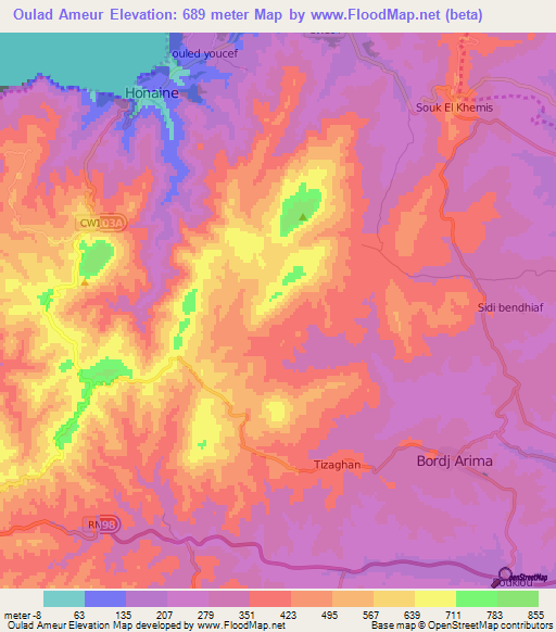 Oulad Ameur,Algeria Elevation Map