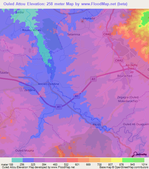Ouled Attou,Algeria Elevation Map