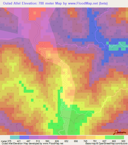 Oulad Allel,Algeria Elevation Map