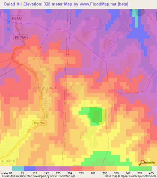 Oulad Ali,Algeria Elevation Map