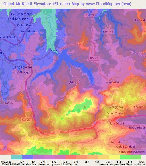 Oulad Ait Khelil,Algeria Elevation Map