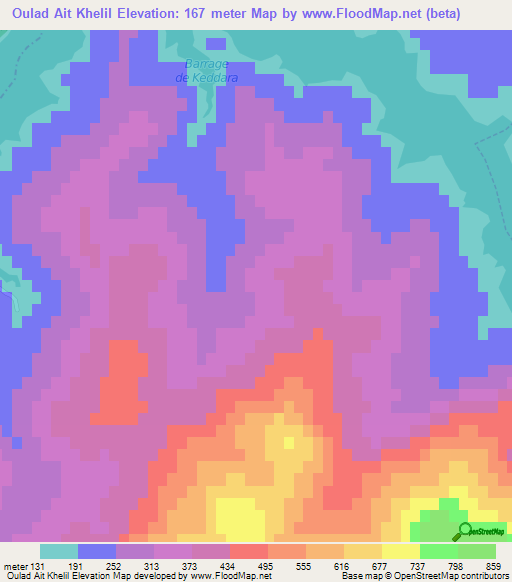 Oulad Ait Khelil,Algeria Elevation Map