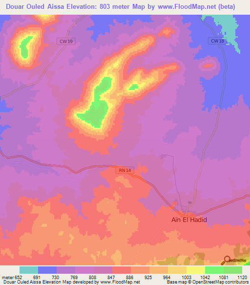 Douar Ouled Aissa,Algeria Elevation Map