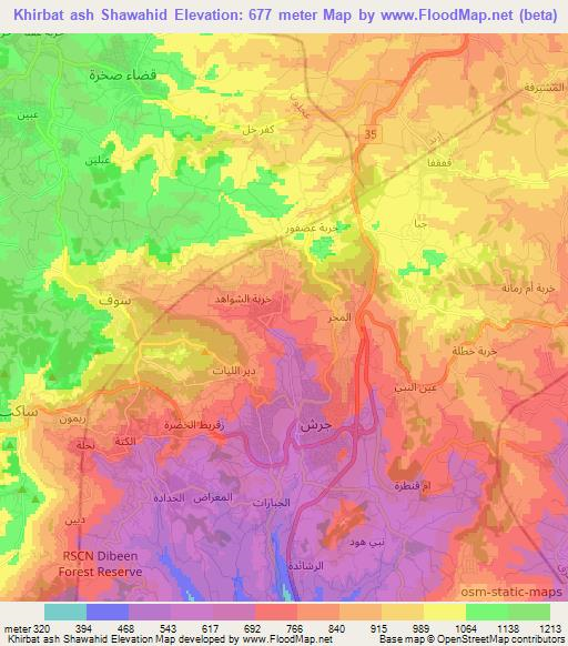 Khirbat ash Shawahid,Jordan Elevation Map