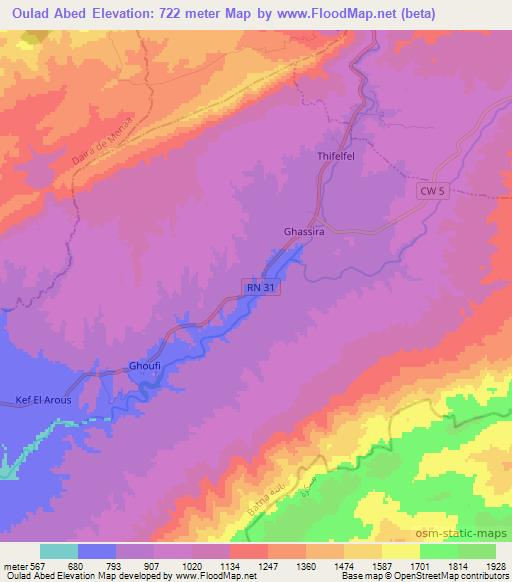 Oulad Abed,Algeria Elevation Map