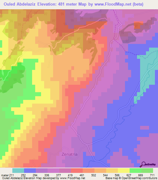 Ouled Abdelaziz,Algeria Elevation Map
