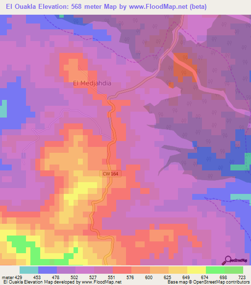 El Ouakla,Algeria Elevation Map