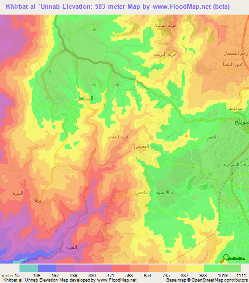 Khirbat al `Unnab,Jordan Elevation Map