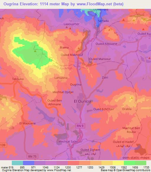 Ougrina,Algeria Elevation Map