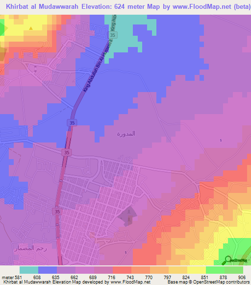 Khirbat al Mudawwarah,Jordan Elevation Map