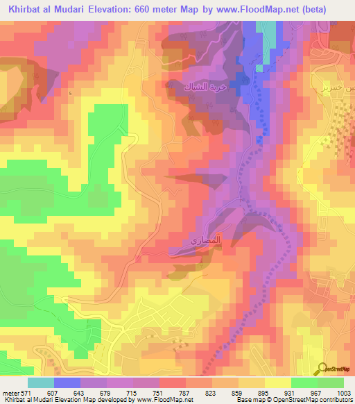 Khirbat al Mudari,Jordan Elevation Map