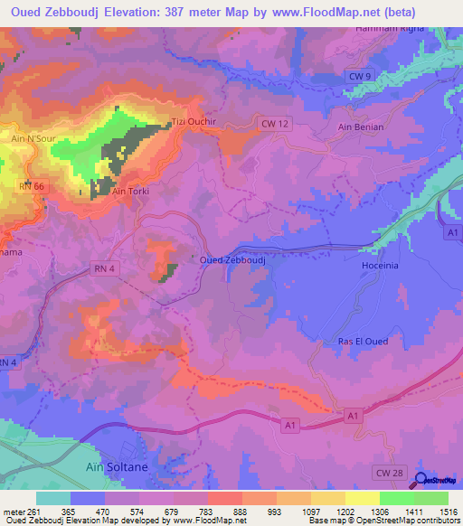 Oued Zebboudj,Algeria Elevation Map