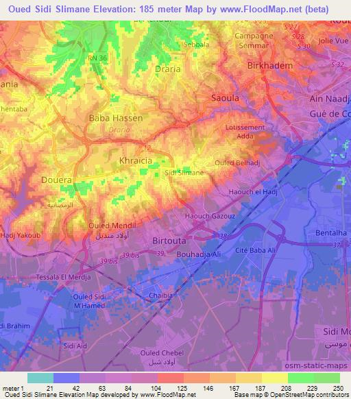 Oued Sidi Slimane,Algeria Elevation Map