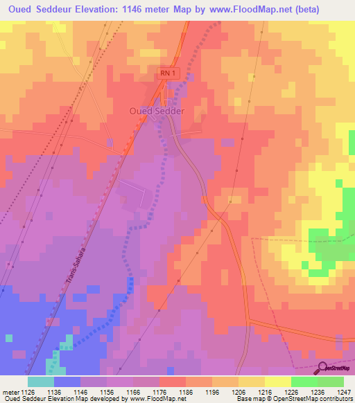Oued Seddeur,Algeria Elevation Map