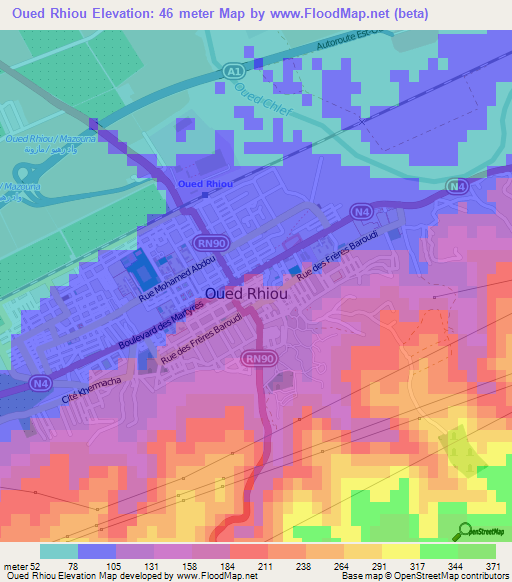 Oued Rhiou,Algeria Elevation Map