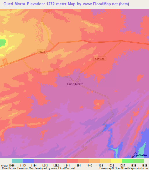 Oued Morra,Algeria Elevation Map