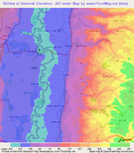 Khirbat al Hammah,Jordan Elevation Map