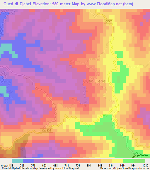 Oued di Djebel,Algeria Elevation Map