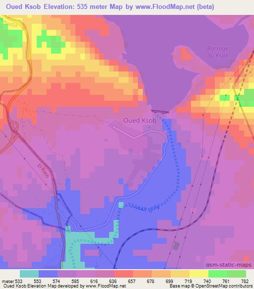 Oued Ksob,Algeria Elevation Map
