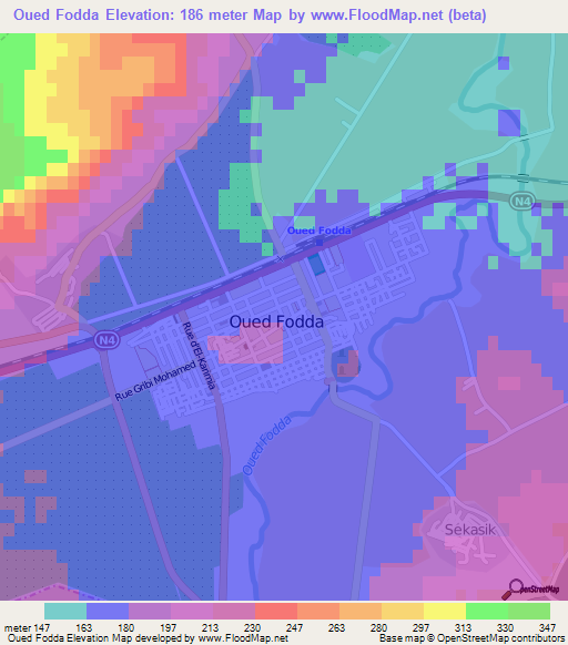 Oued Fodda,Algeria Elevation Map