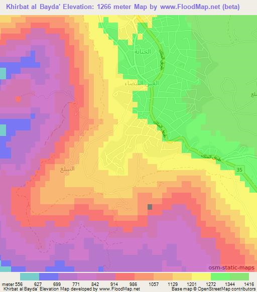 Khirbat al Bayda',Jordan Elevation Map