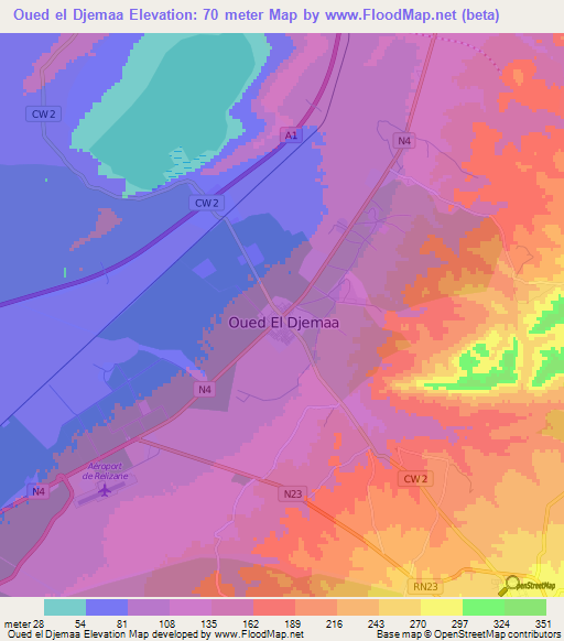 Oued el Djemaa,Algeria Elevation Map