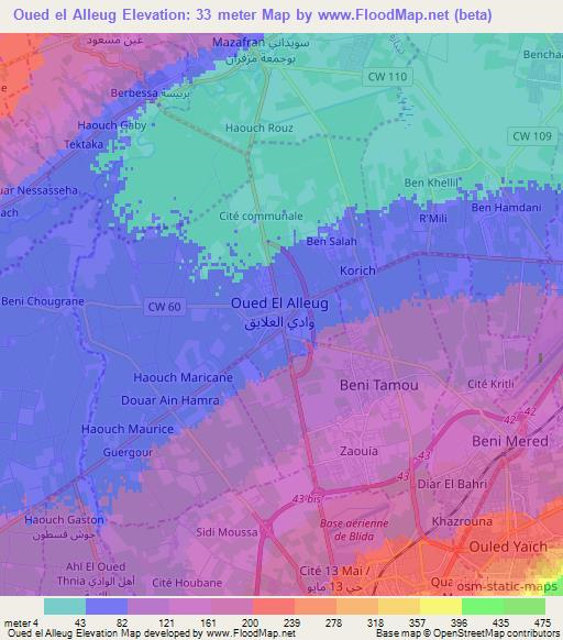 Oued el Alleug,Algeria Elevation Map