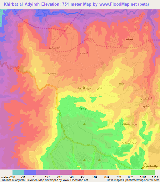 Khirbat al Adyirah,Jordan Elevation Map