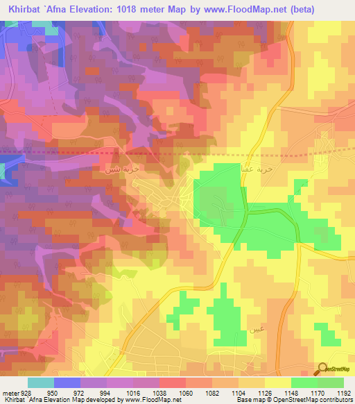 Khirbat `Afna,Jordan Elevation Map