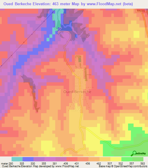 Oued Berkeche,Algeria Elevation Map
