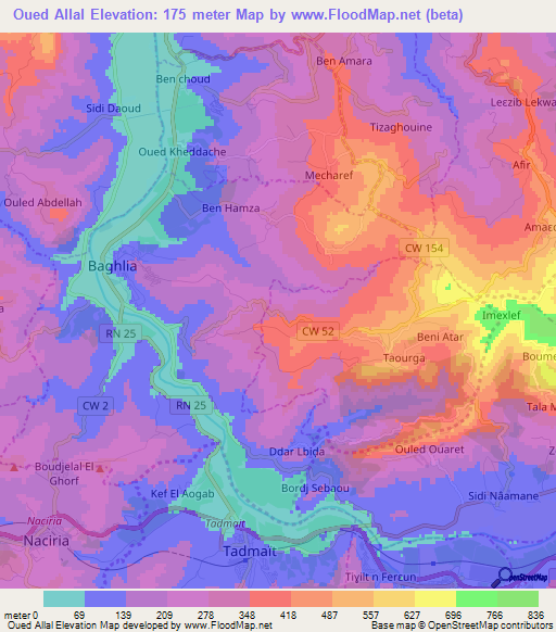 Oued Allal,Algeria Elevation Map