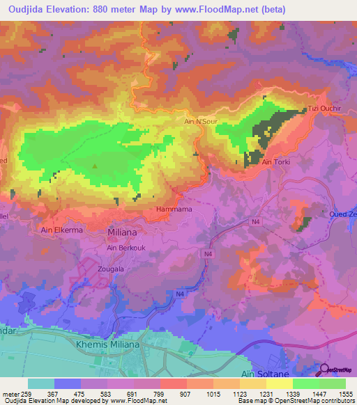Oudjida,Algeria Elevation Map