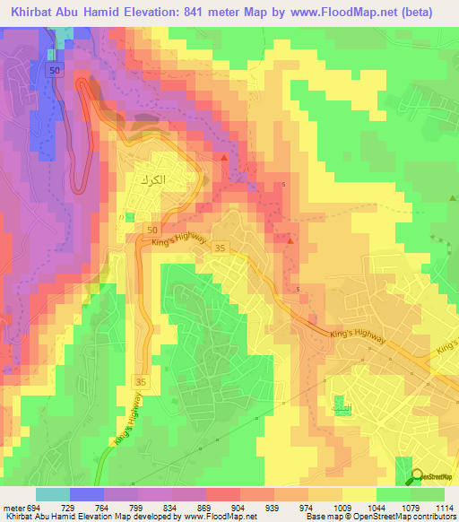 Khirbat Abu Hamid,Jordan Elevation Map