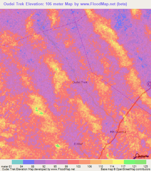 Oudei Trek,Algeria Elevation Map
