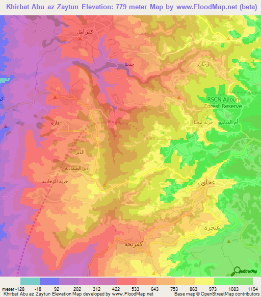 Khirbat Abu az Zaytun,Jordan Elevation Map