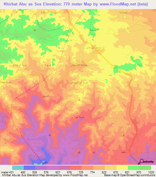 Khirbat Abu as Sus,Jordan Elevation Map
