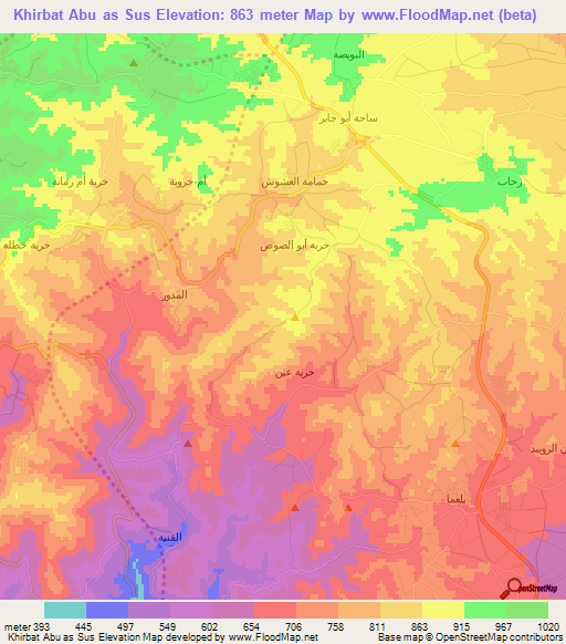 Khirbat Abu as Sus,Jordan Elevation Map