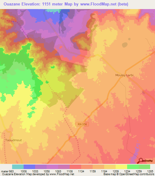 Ouazane,Algeria Elevation Map