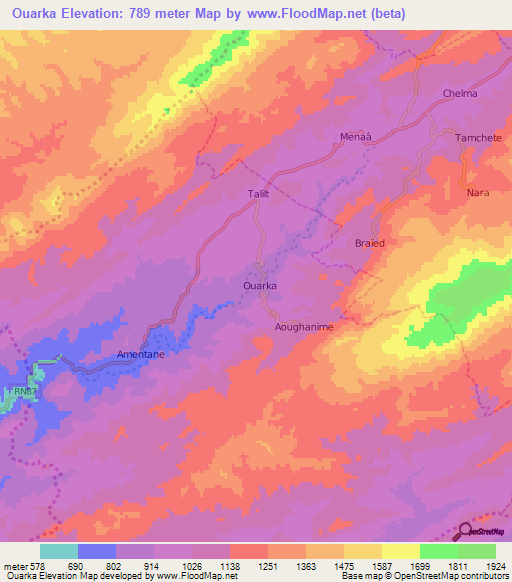 Ouarka,Algeria Elevation Map