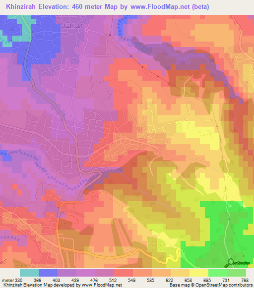Khinzirah,Jordan Elevation Map