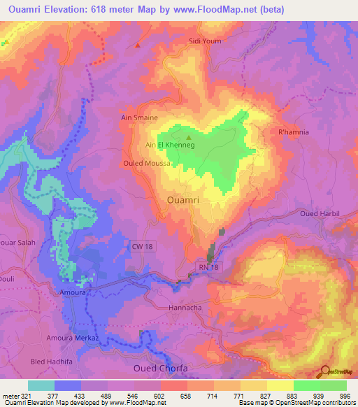 Ouamri,Algeria Elevation Map