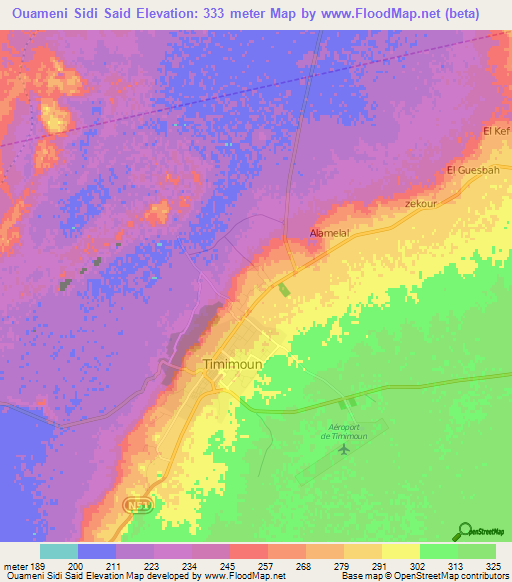 Ouameni Sidi Said,Algeria Elevation Map
