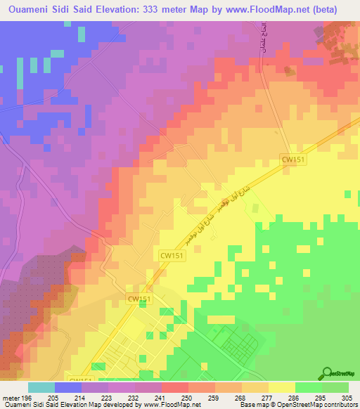 Ouameni Sidi Said,Algeria Elevation Map