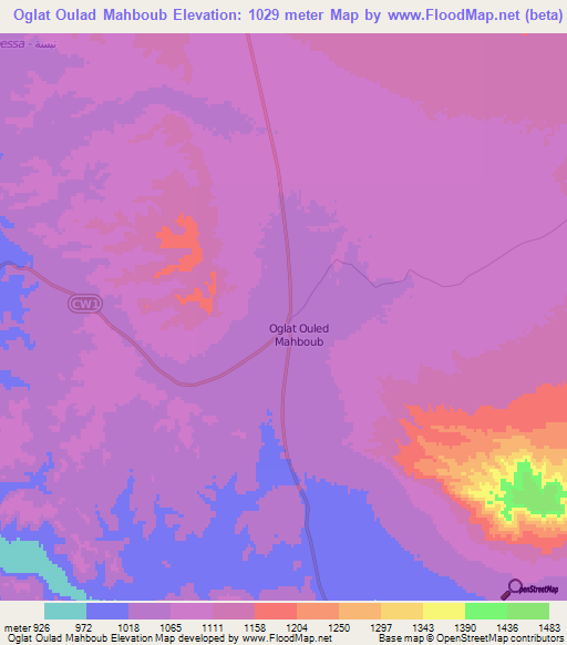 Oglat Oulad Mahboub,Algeria Elevation Map