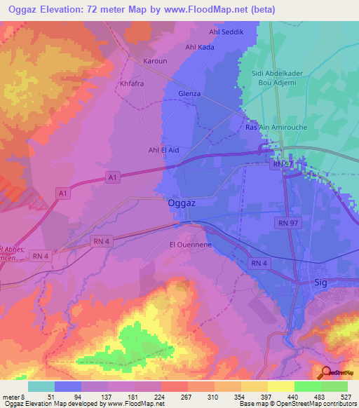 Oggaz,Algeria Elevation Map