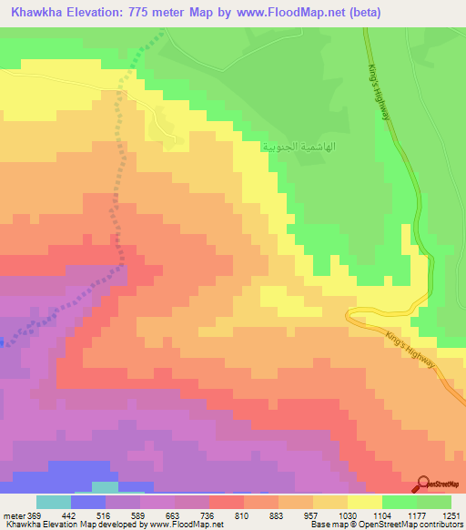Khawkha,Jordan Elevation Map