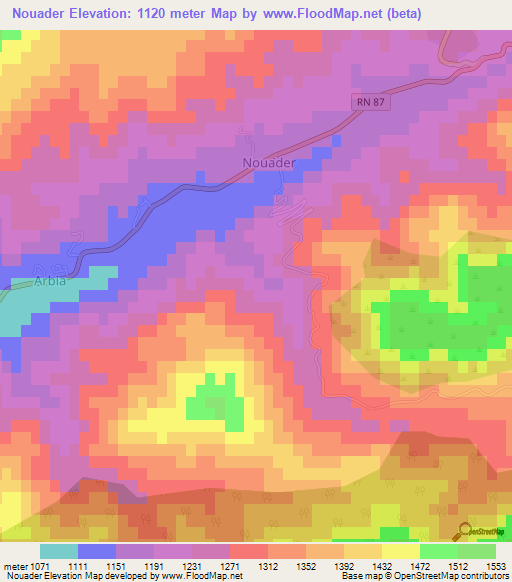 Nouader,Algeria Elevation Map