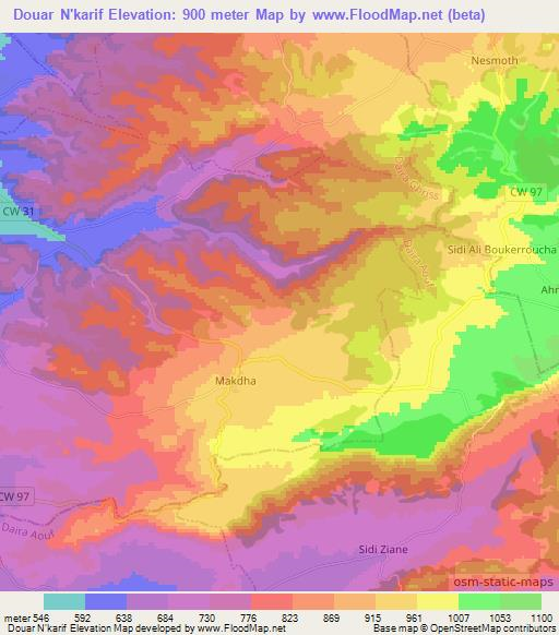 Douar N'karif,Algeria Elevation Map