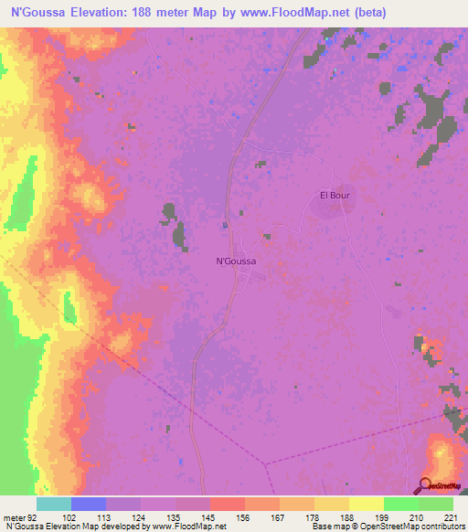 N'Goussa,Algeria Elevation Map